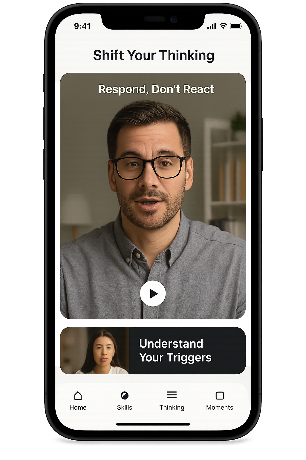 Mindset shift screen showing reflection tools